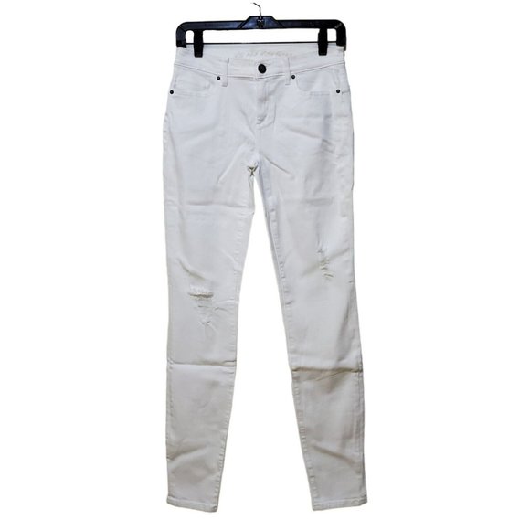 NWT Victoria's Secret Mid Rise Siren Skinny Jeans Size 0 White Distressed - Picture 1 of 8